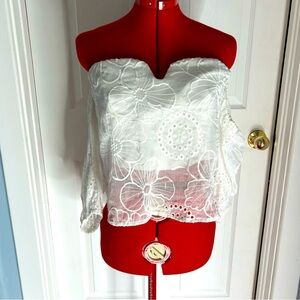 ➕Guess White Floral Off-Shoulder Top medium